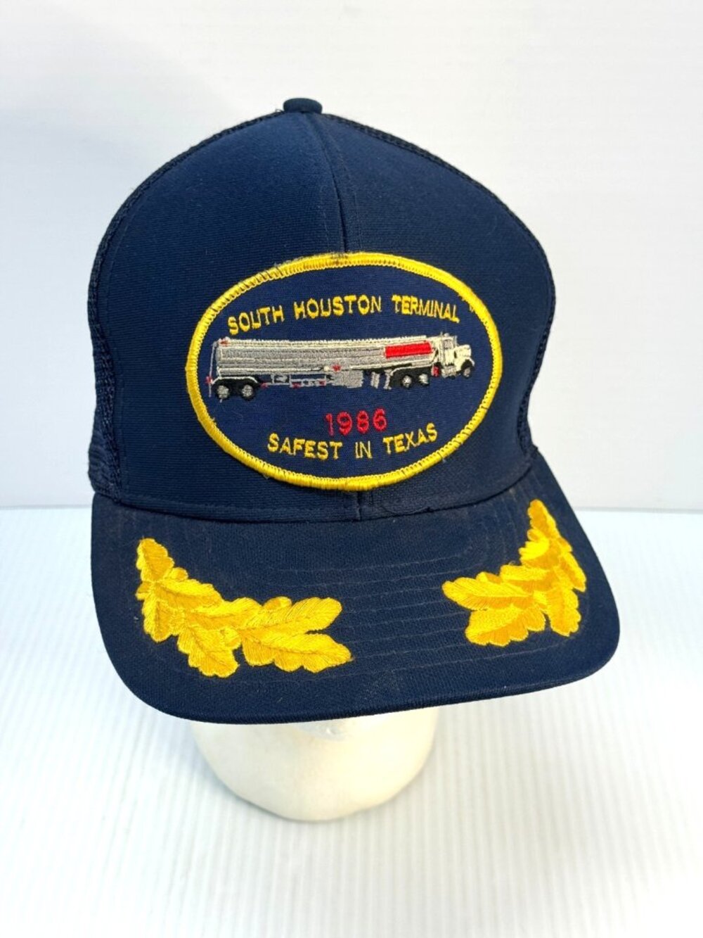 EXXON South Houston Terminal Trucker Hat Cap Blue Snapback Vintage 80s Scrambled